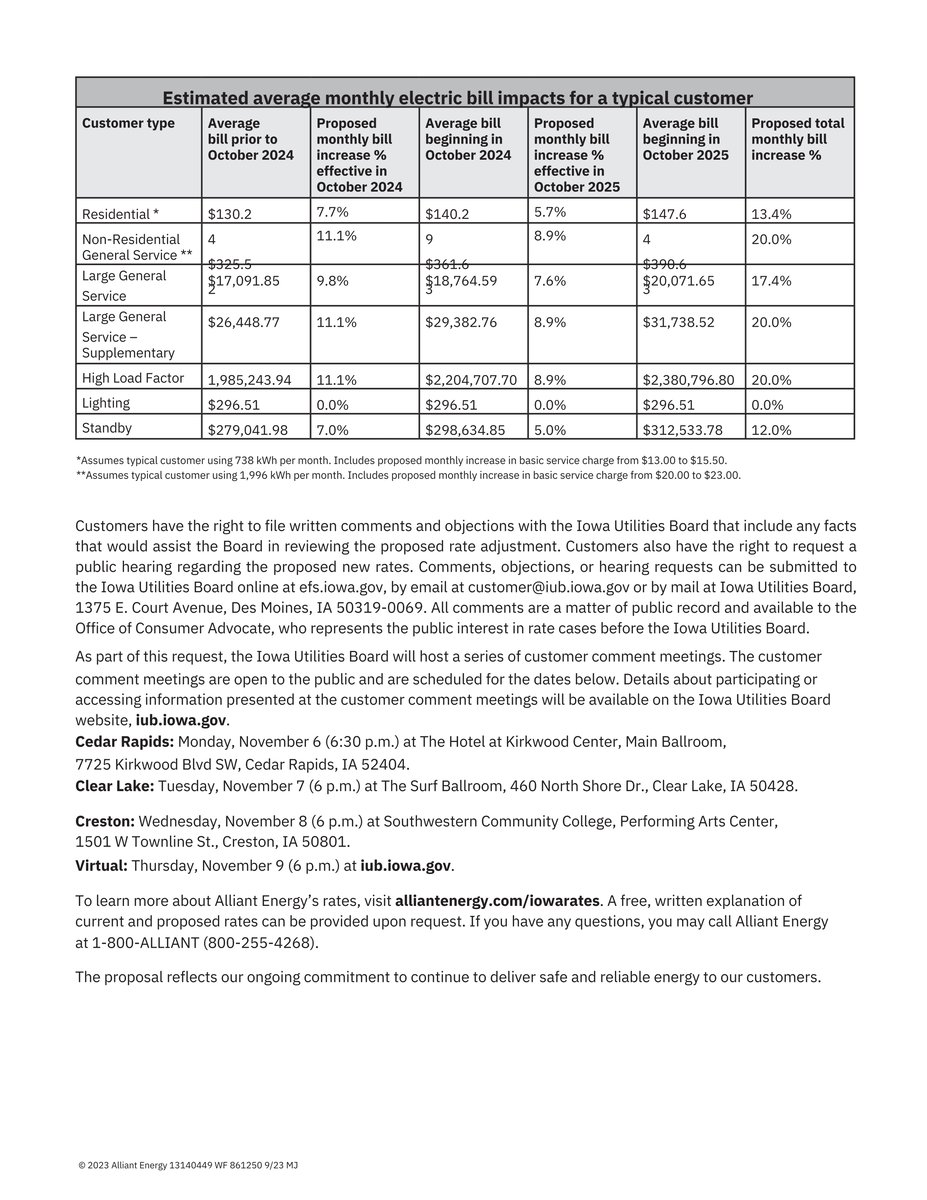 Alliant Energy Customer Notice - Iowa Rate Increase - Page 1